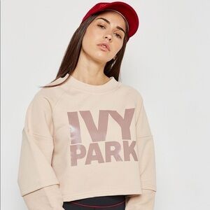 IVY PARK Beyoncé Graphic Logo Crop Top Pullover Faux Layered Boxy Sweatshirt XS